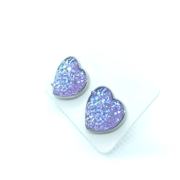 5/$25 Heart Shaped Druzy Earrings Iridescent Studs Heart Shaped Earrings NEW - Picture 2 of 4